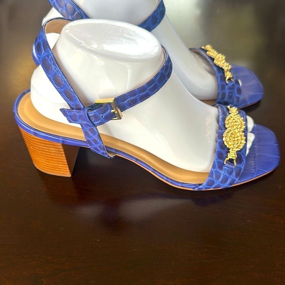 TALBOTS SERA KNOT CROC-EMBOSSED
SANDALS Royal Blue SZ 9 Old Money Timeless Chic - Picture 4 of 11